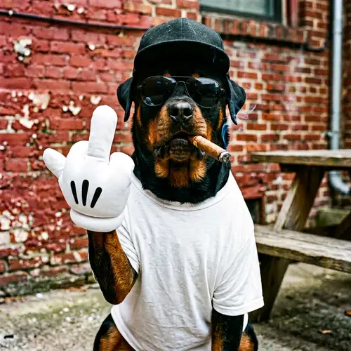 Cool Rottweiler in Hat and Sunglasses