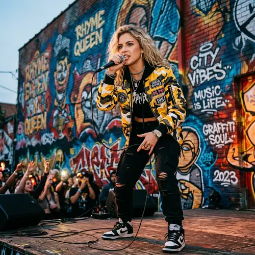 Blonde Female Rapper: Street Style & Graffiti Vibes