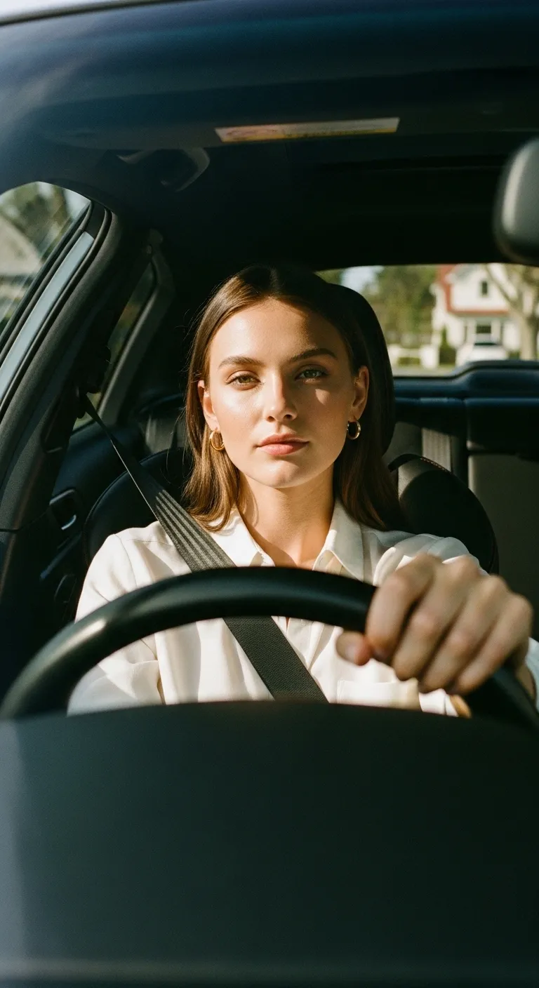 Stunning Model in Sleek Car – Natural Light Photography