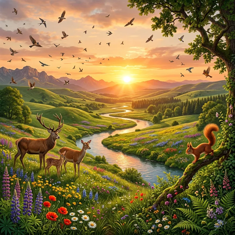 Scenic Green Hills with Wildlife | Nature's Serenity