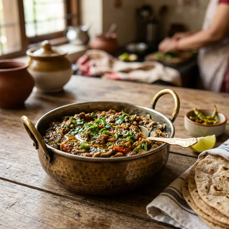 Baingan Bharta Recipe in a Brass Pot