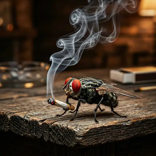 Unique Fly with Red Eyes Smoking Cigarette