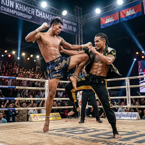 Thrilling Combat: Kun Khmer Fighter vs. Martial Arts Movie Star