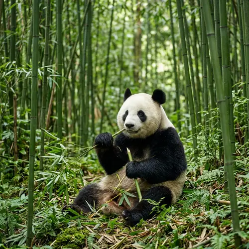 Serenely Content Panda amid Bamboo Forest