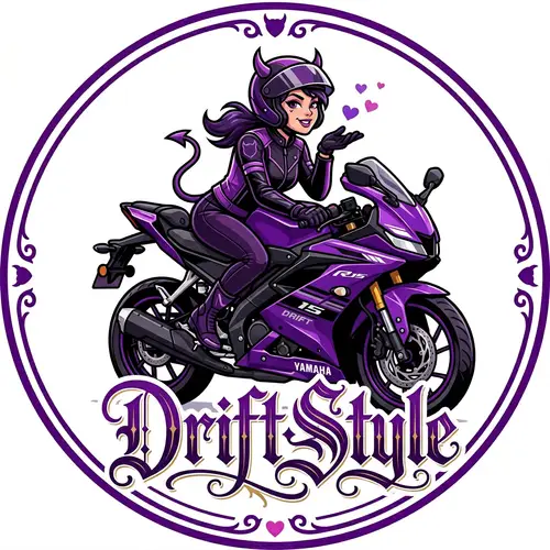 DriftStyle Logo - Devilish Female Character on Purple R15 Motorcycle
