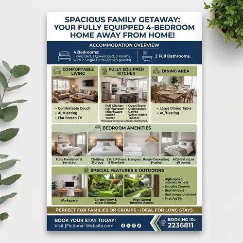 Spacious 4-Bedroom Family Accommodation for Long Stays