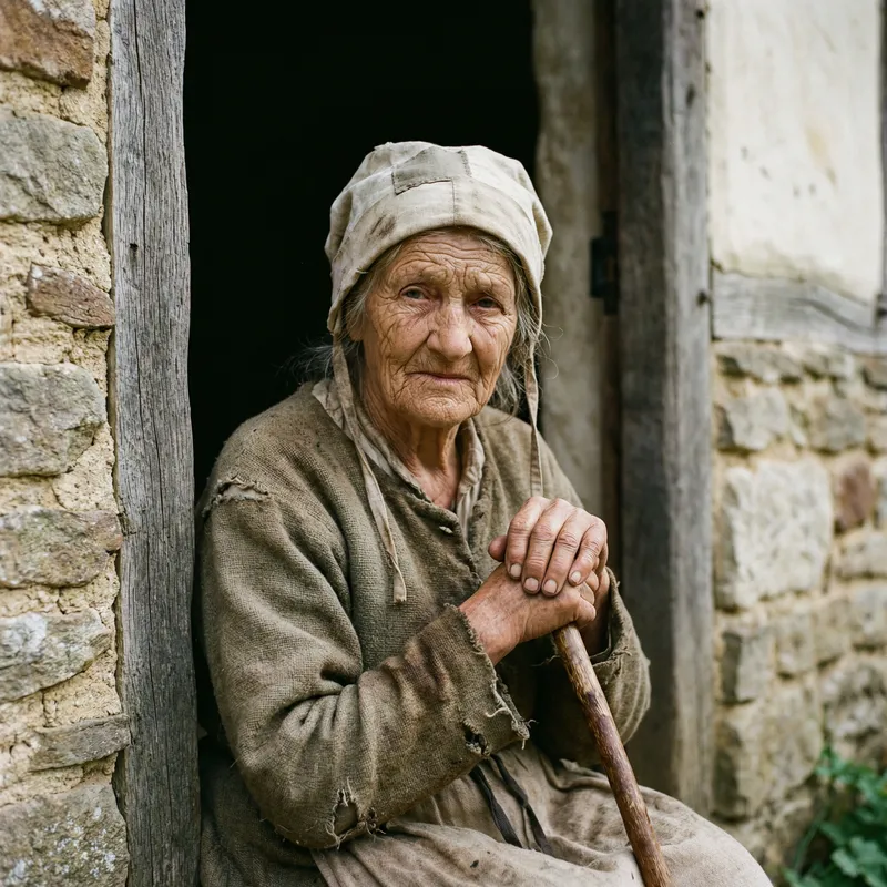 15th Century Wise Woman in Tattered Clothes