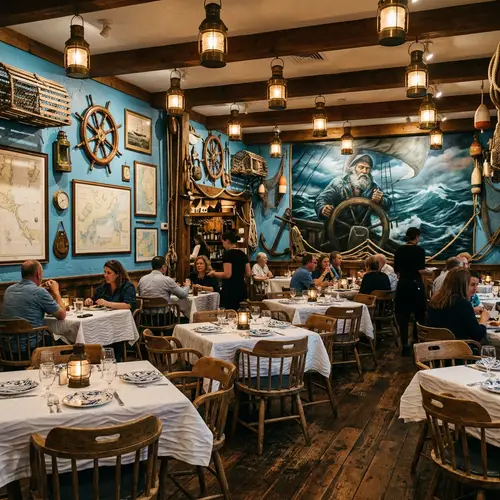 Nautical Themed Restaurant with Azure Hues and Antique Decor