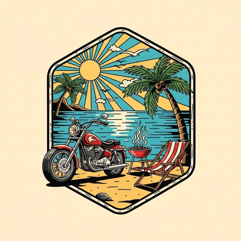 Old School Tattoo T-Shirt Design with Beach Theme