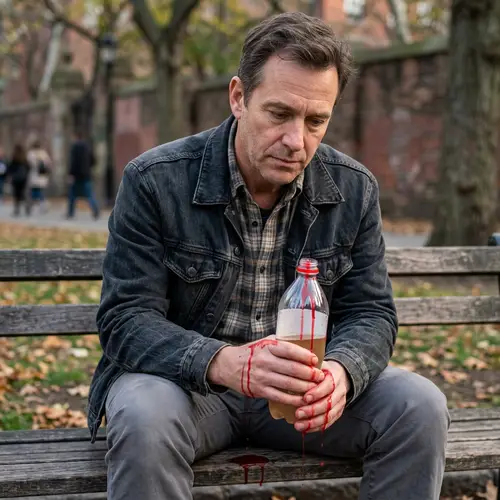 Man Holding Coca-Cola Bottle Dripping Blood