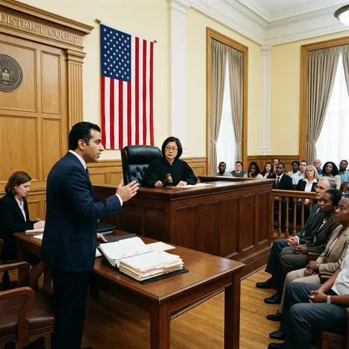 Court Room Scene: Female Asian Judge, Diverse Attendees