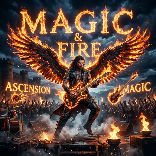 Magic Man with Wings, Guitars, and Fire Letters