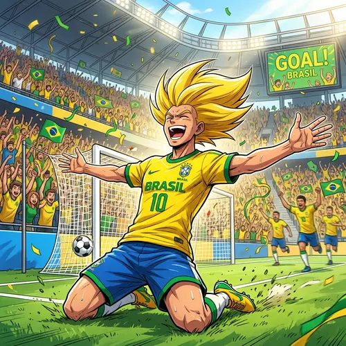 Celebratory Goal Scoring Moment on Soccer Field