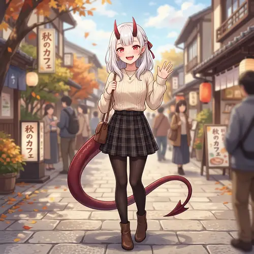 Charming Anime-style Young Woman with Red Eyes and White Hair