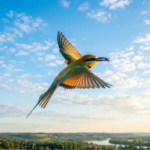 Vibrant Multi-Colored Bird in Mid-Flight