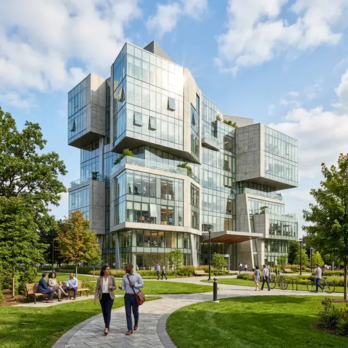 Modern Multi-Storied Building with Glass Exterior