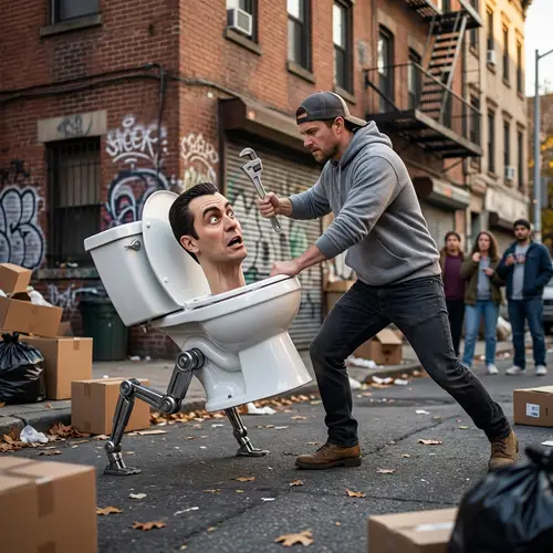 Man Battles Skibidi Toilet: Epic Showdown
