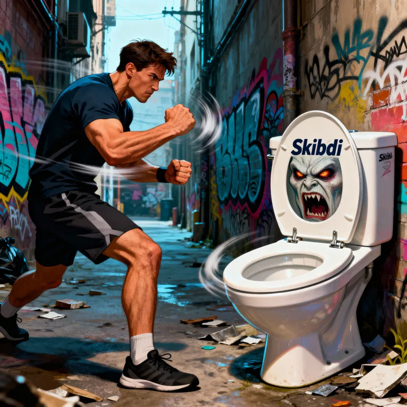 Man Battles Skibidi Toilet: Epic Showdown