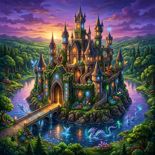 Mystical Castle Amidst Greenery | Elemental Symphony & Enchanted Secrets