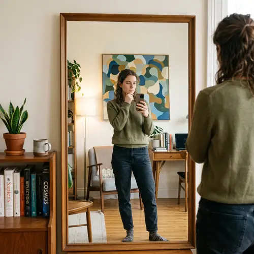 Thoughtful Self-Portrait Reflection in Mirror | Artful Room Decor