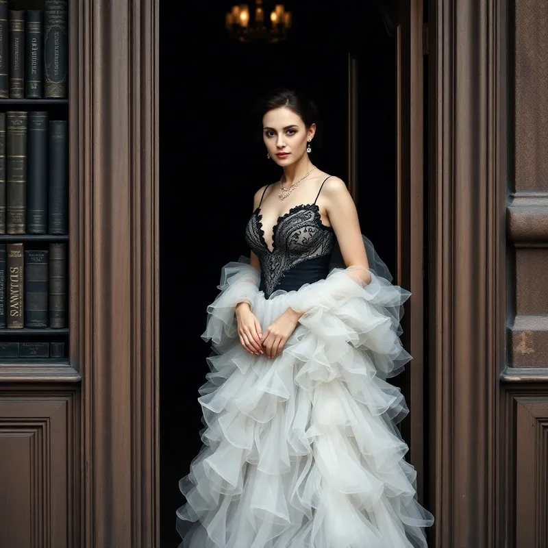 Elegant Edwardian Woman in Frothy Evening Gown Elegant Edwardian Woman in Frothy Evening Gown