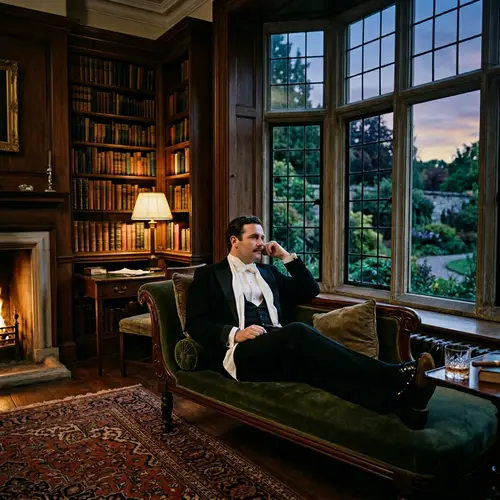 Wistful Edwardian Man in Twilight Garden