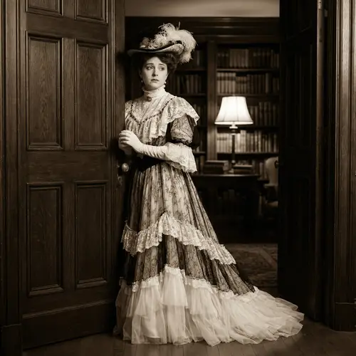 Elegant Edwardian Woman in Frothy Evening Gown