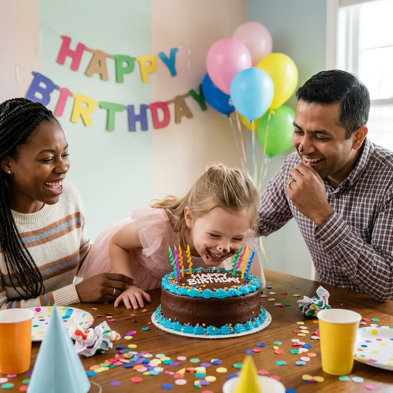 Caucasian Girl Falling into Chocolate Birthday Cake | Joyful Moment Caucasian Girl Falling into Chocolate Birthday Cake | Joyful Moment