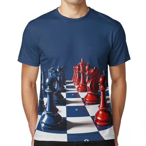 Blue Steel, Red & White Chess Design T-Shirt