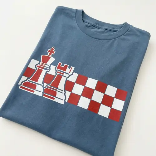 Blue Steel, Red & White Chess Design T-Shirt