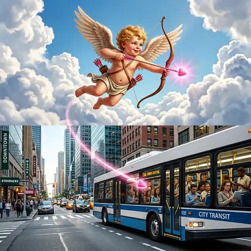 Cupid's Love Arrow Strikes a City Bus