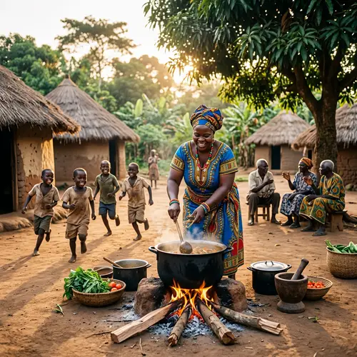Traditional African Woman Cooking in Rural Setting