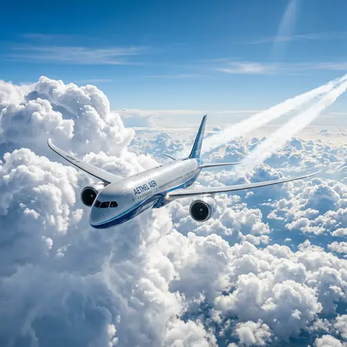 High Flying Adventure: Modern Aircraft Soaring Through Cumulus Clouds
