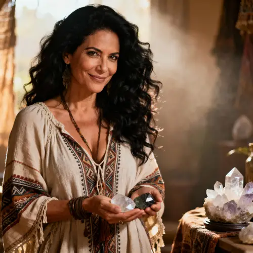 Boho Style Crystals: 40s Hispanic Woman