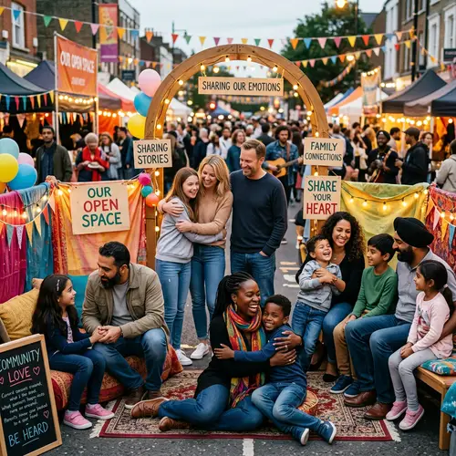 Emotionally Charged Parent-Child Moments at Community Street Event