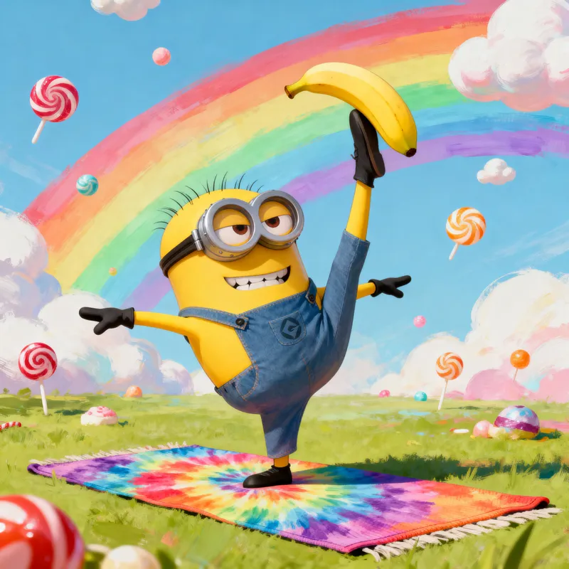 Evil Minion Yoga: Whimsical Cartoon Illustration