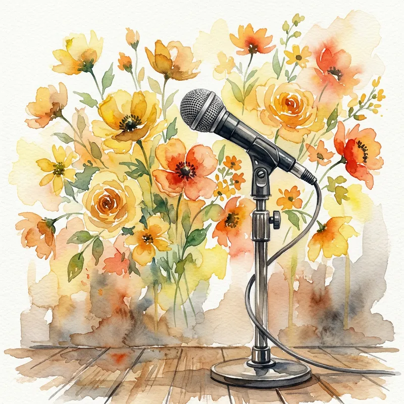Vocalist's Microphone with Watercolor Flowers