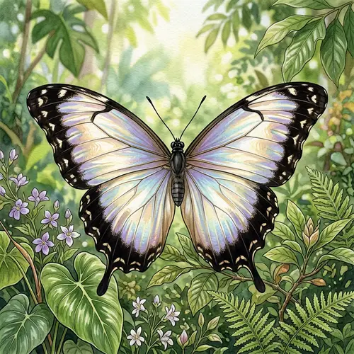 Pearl Iridescent Butterfly with Black Edges - Illustrated