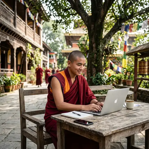 Young Buddhist Monk Embracing Technology