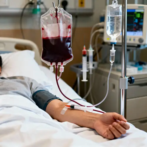 Realistic Hospital Image with IV and Blood
