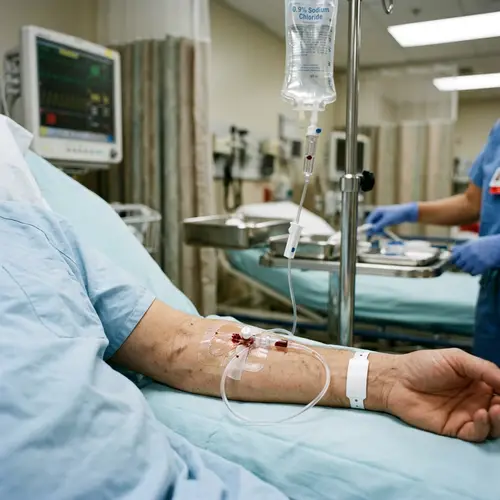 Realistic Hospital Image with IV and Blood