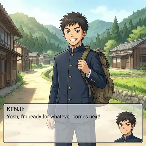 Japanese-Style Narrative Game Featuring a Young Robust Boy in School Uniform