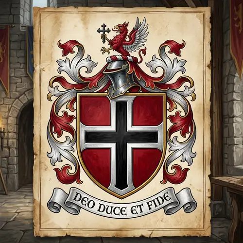 Coat of Arms: Gules and Silver Cross Design
