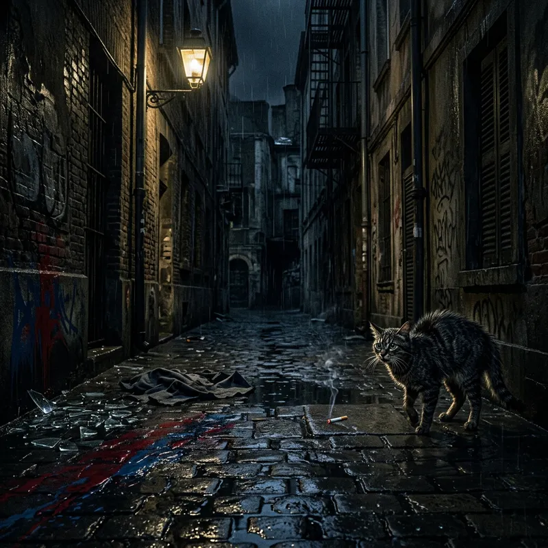 Terrifying Crime - Mysterious Night Scene in City Alley