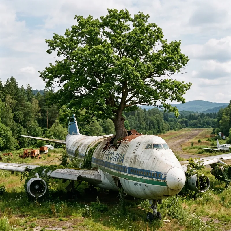 Tree Growing on Airplane: Unique Image