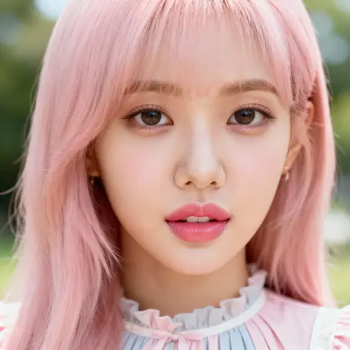 Cute Kpop Idol with Pink Hair and A-Line Dress