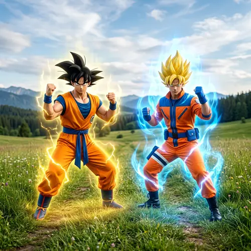 Spiky Hair Martial Arts Fighters in Combat Stance