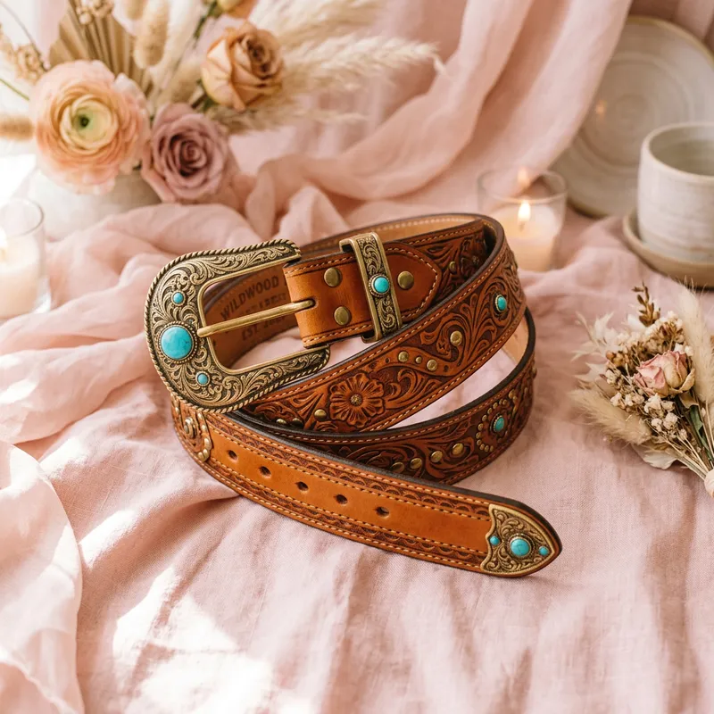 Intricately Designed Belt on Pink Airy Aesthetic Background