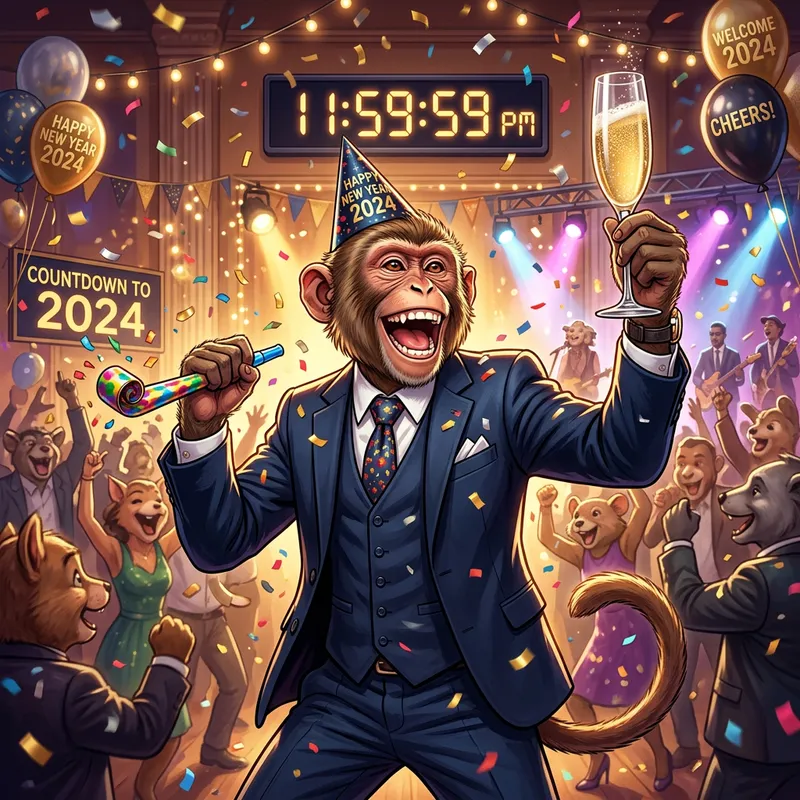 Digital Monkey New Year's Party Illustration