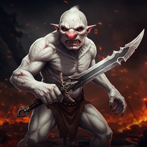 Fierce White Monster with Sword for Your Game
